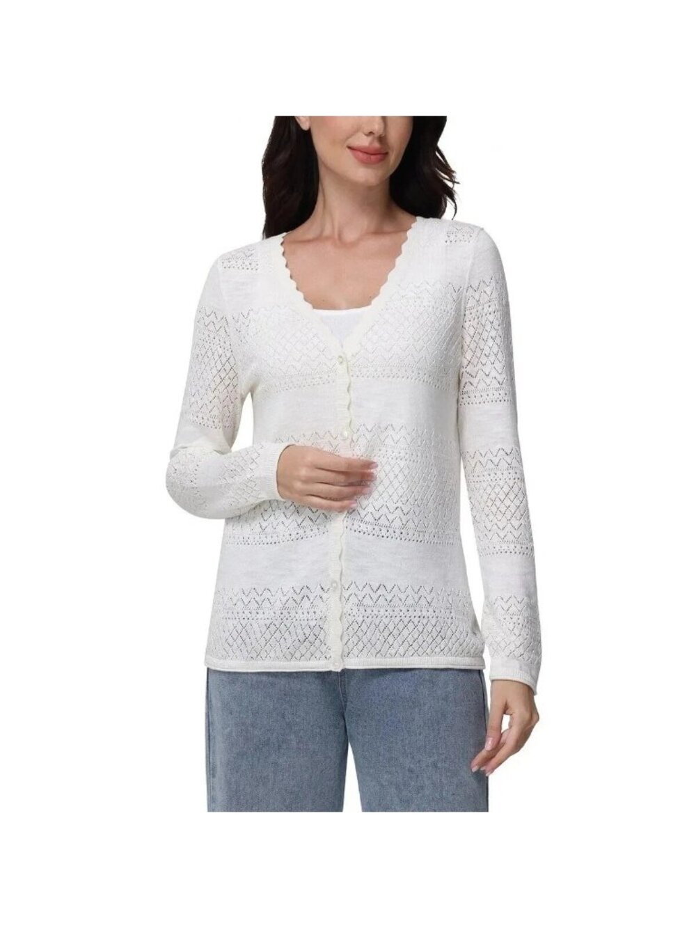 NWT Frye Women's M Ivory Lace Knit Button-Up Cardigan Sweater Cotton C1095